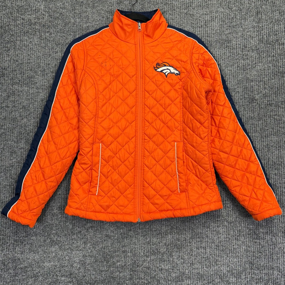 NFL Team Apparel Denver Broncos Women Orange Quilted Full Zip Jacket Small